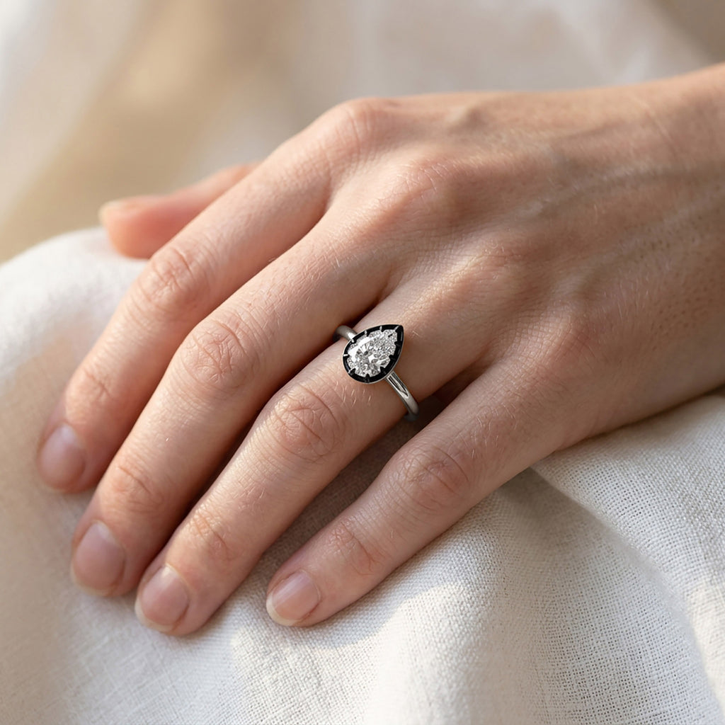 1.00 Carat Pear Shape Lab Grown Diamond Georgian Engagement Ring