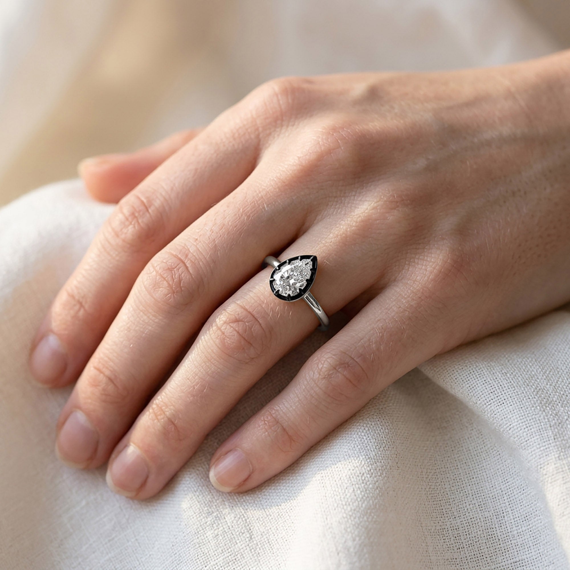 1.00 Carat Pear Shape Lab Grown Diamond Georgian Engagement Ring