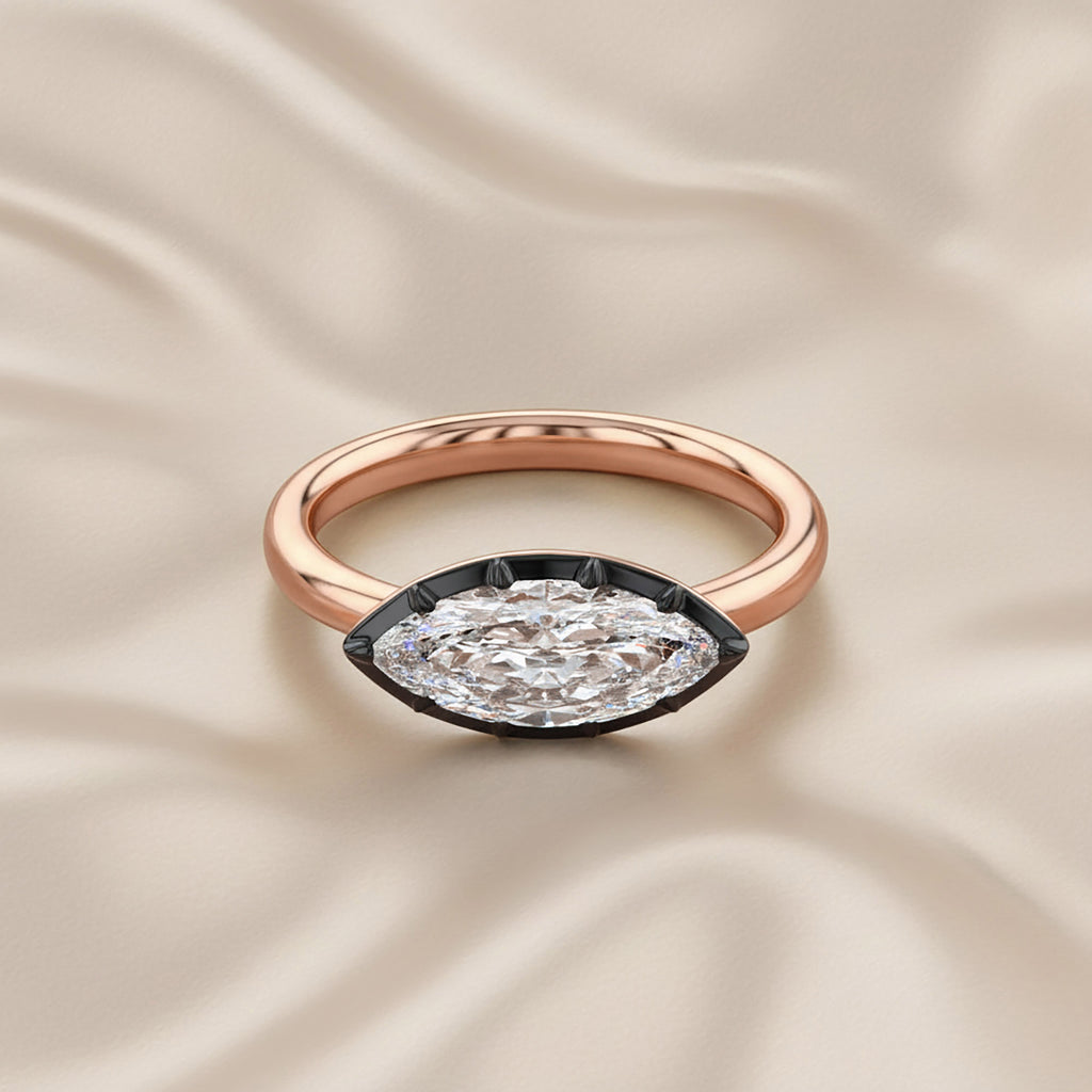 1.00 Carat Marquise Cut Lab Grown Diamond Georgian Engagement Ring