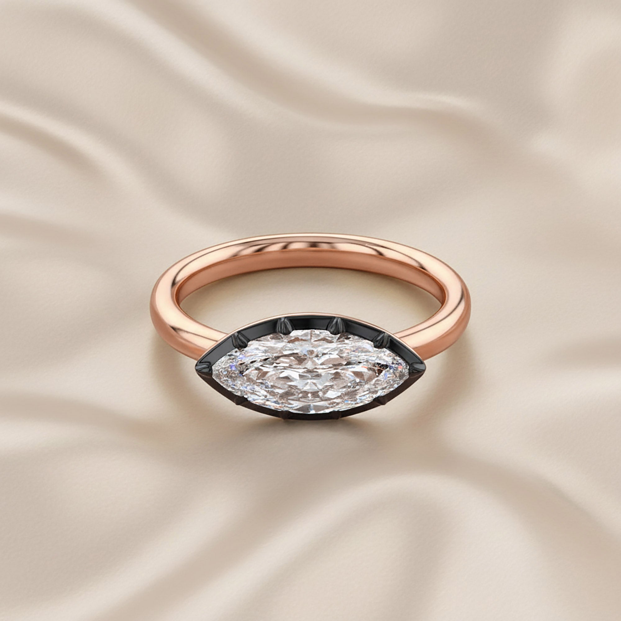 1.00 Carat Marquise Cut Lab Grown Diamond Georgian Engagement Ring