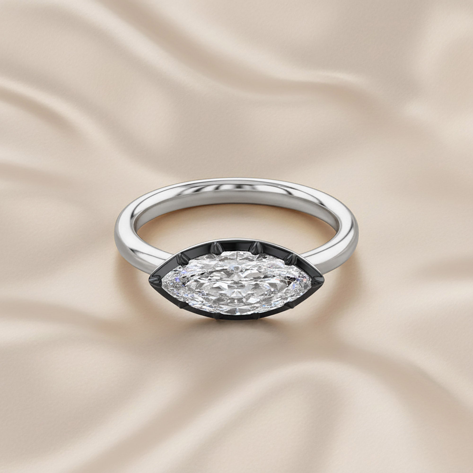 1.00 Carat Marquise Cut Lab Grown Diamond Georgian Engagement Ring