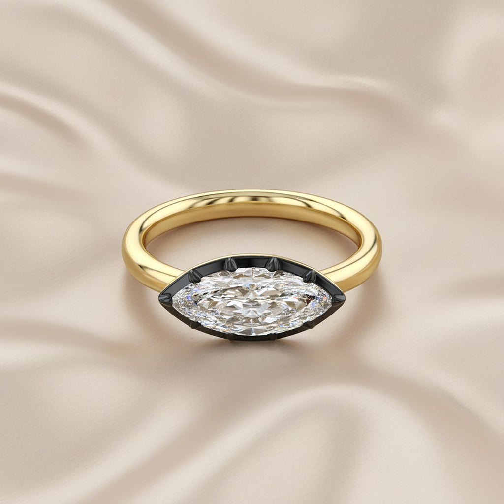 1.00 Carat Marquise Cut Lab Grown Diamond Georgian Engagement Ring
