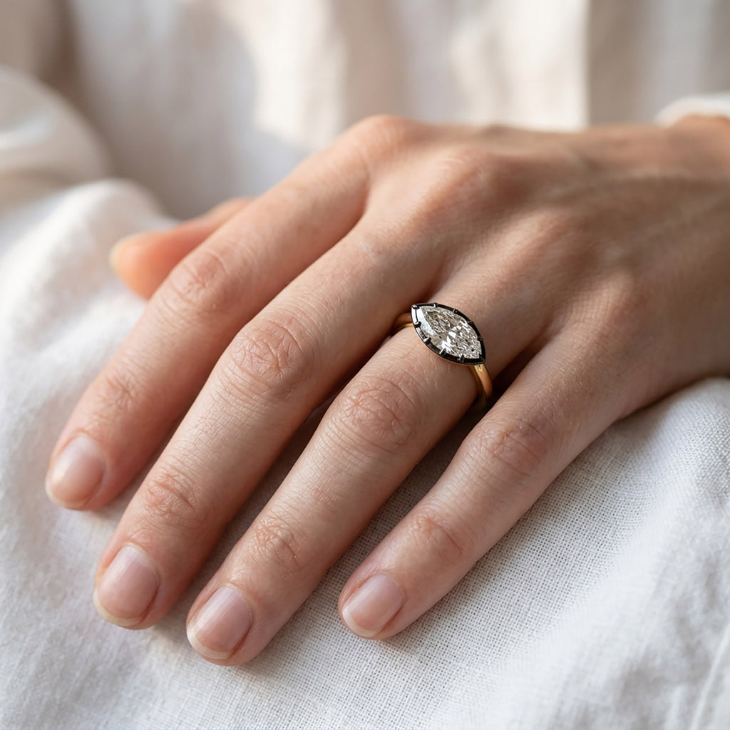 1.00 Carat Marquise Cut Lab Grown Diamond Georgian Engagement Ring