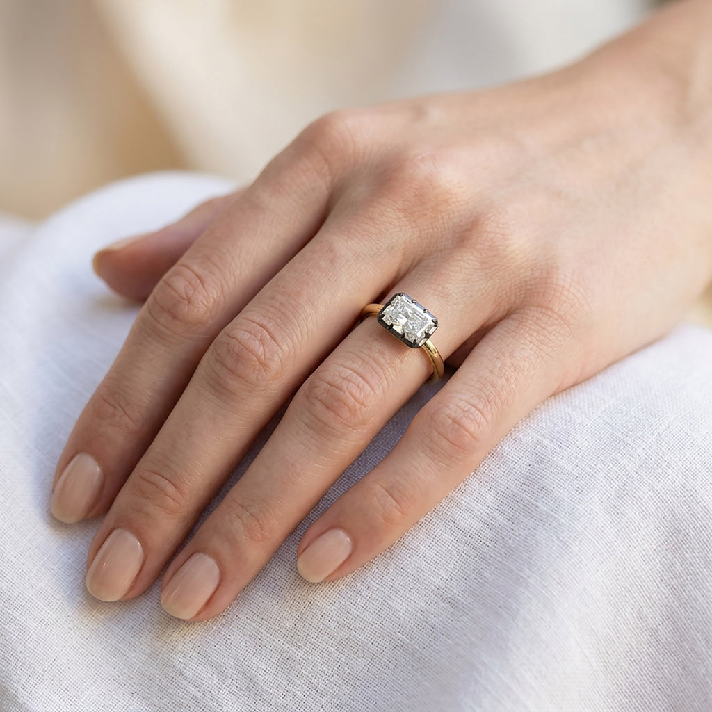 1.00 Carat Radiant Cut Lab Grown Diamond Georgian Engagement Ring