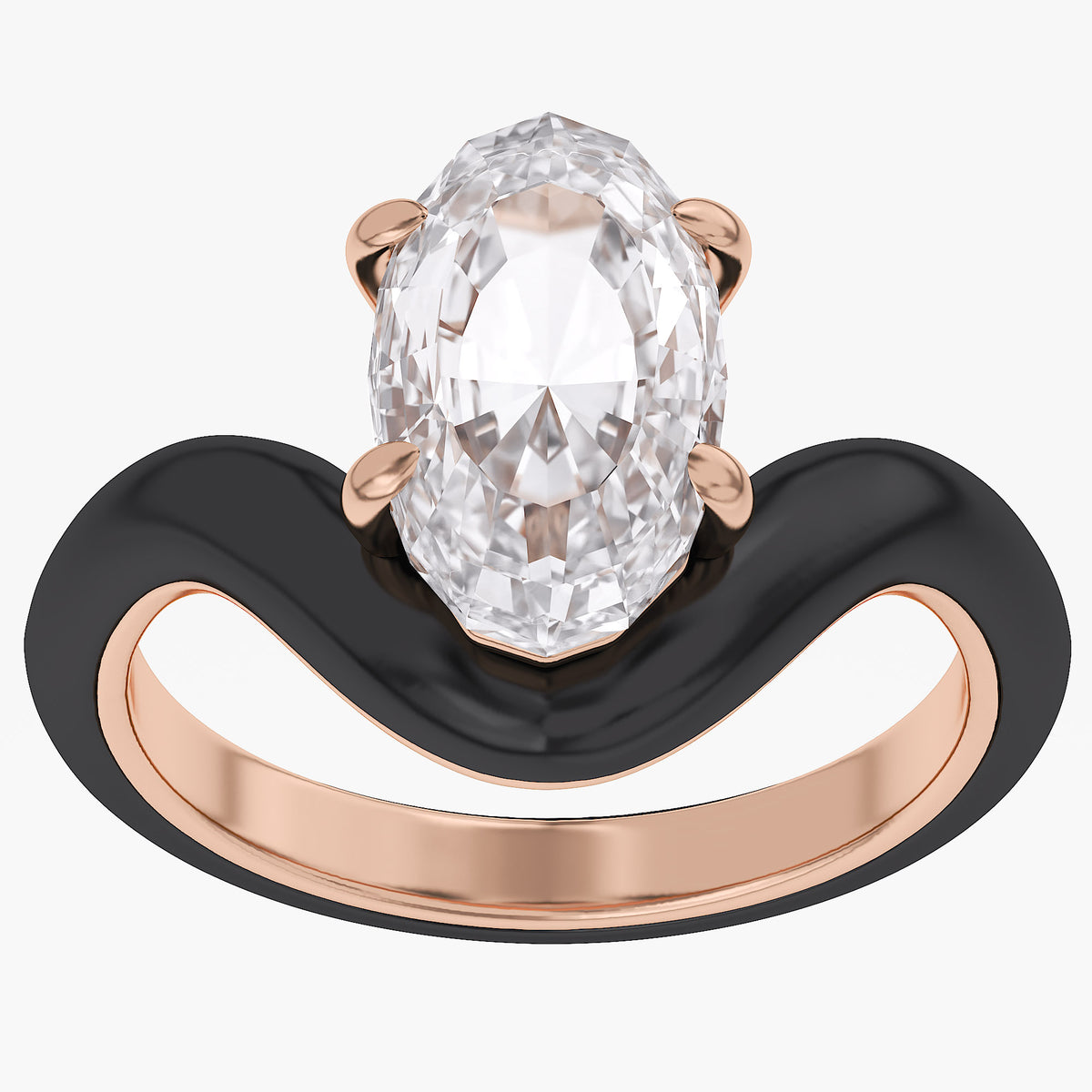 5.25 Carat Oval Cut Lab Grown Diamond Solitaire Black Enamel Ring