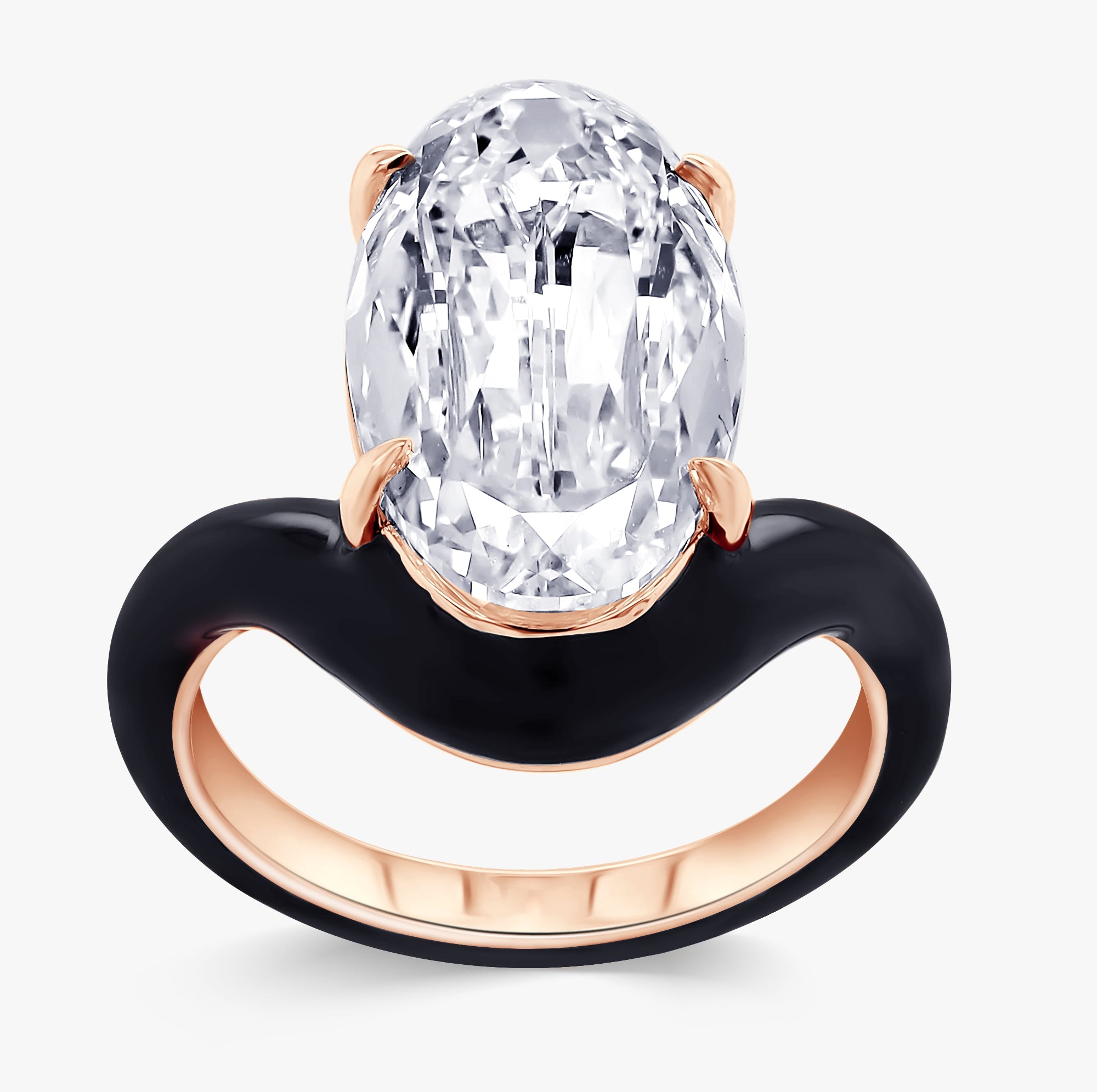 5.25 Carat Oval Cut Lab Grown Diamond Solitaire Black Enamel Ring