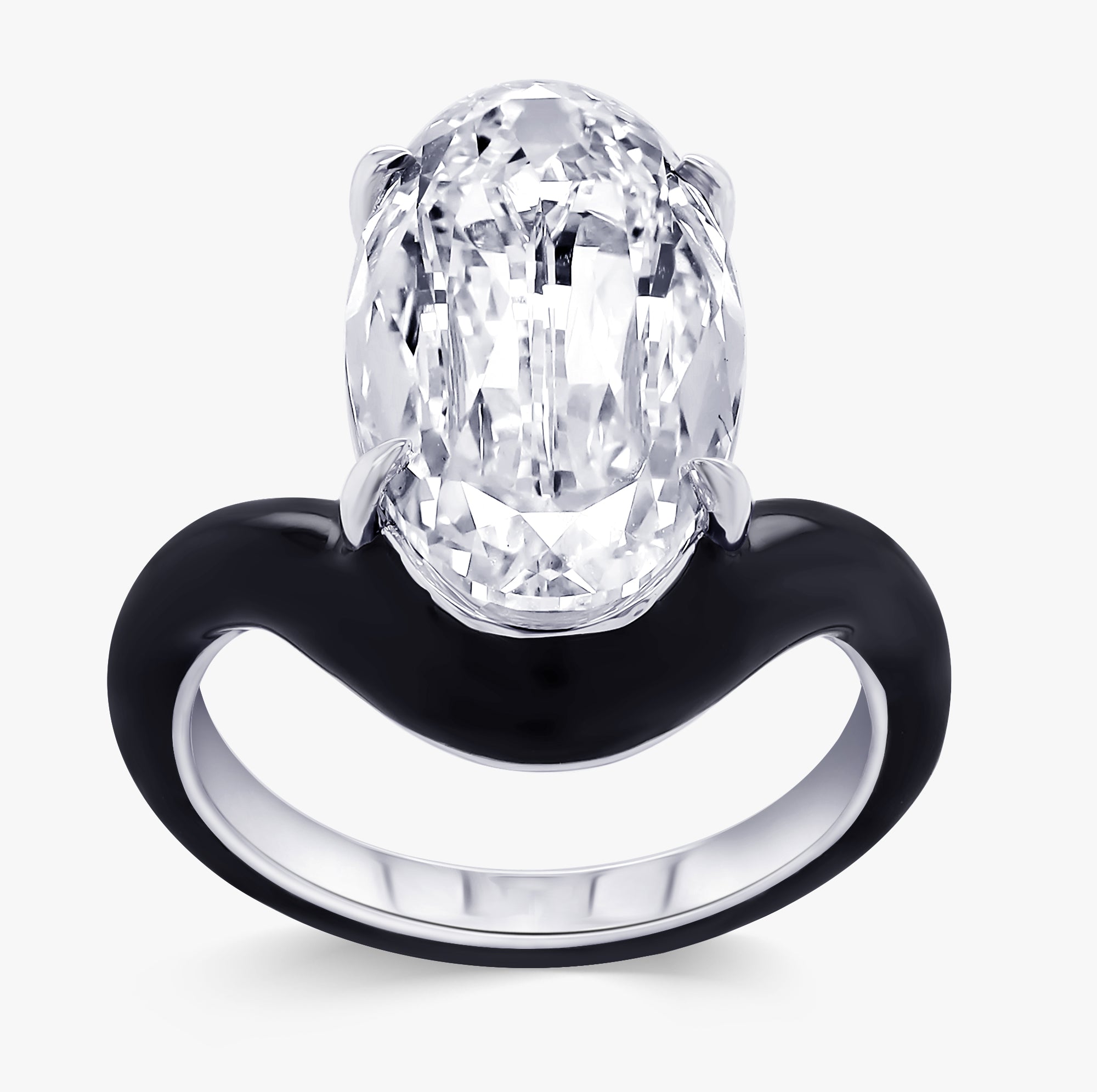 5.25 Carat Oval Cut Lab Grown Diamond Solitaire Black Enamel Ring
