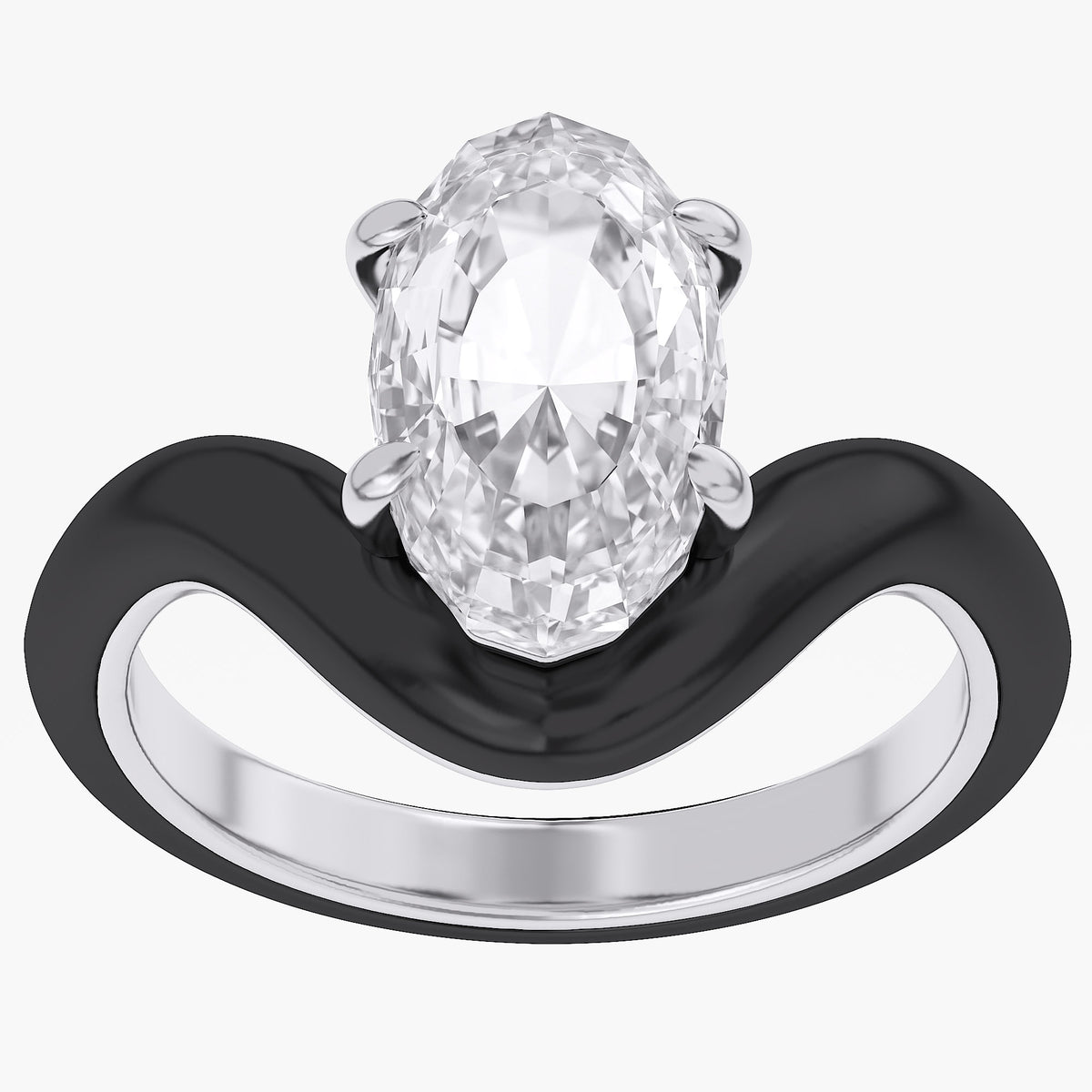 5.25 Carat Oval Cut Lab Grown Diamond Solitaire Black Enamel Ring