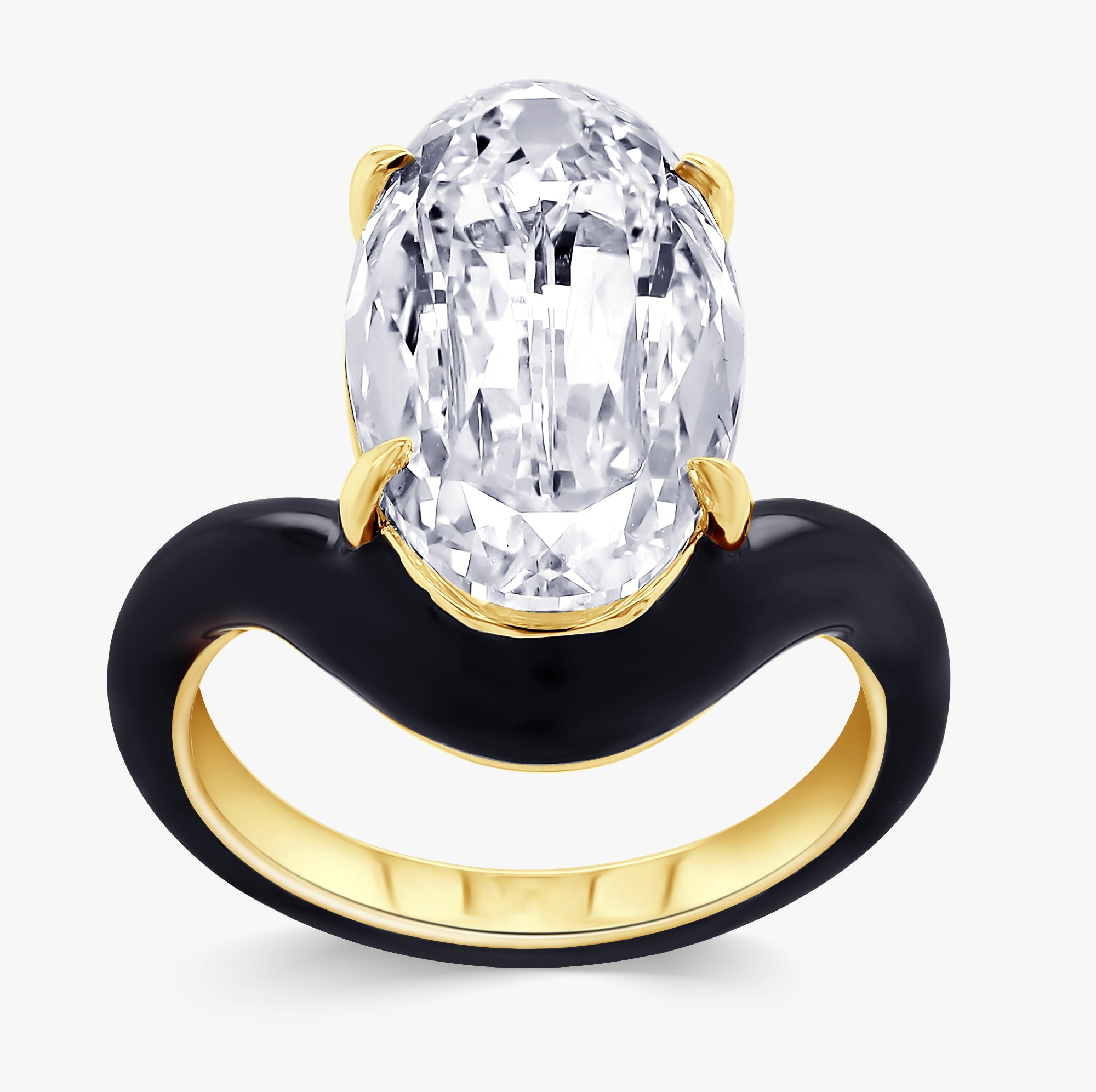 5.25 Carat Oval Cut Lab Grown Diamond Solitaire Black Enamel Ring
