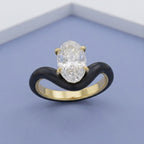 5.25 Carat Oval Cut Lab Grown Diamond Solitaire Black Enamel Ring