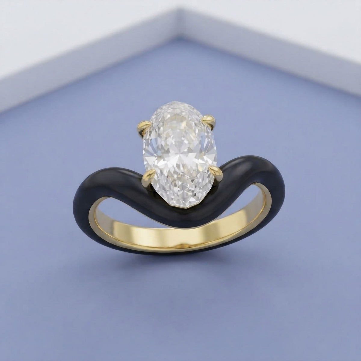 5.25 Carat Oval Cut Lab Grown Diamond Solitaire Black Enamel Ring