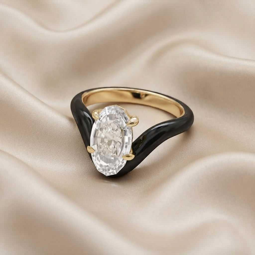 5.25 Carat Oval Cut Lab Grown Diamond Solitaire Black Enamel Ring