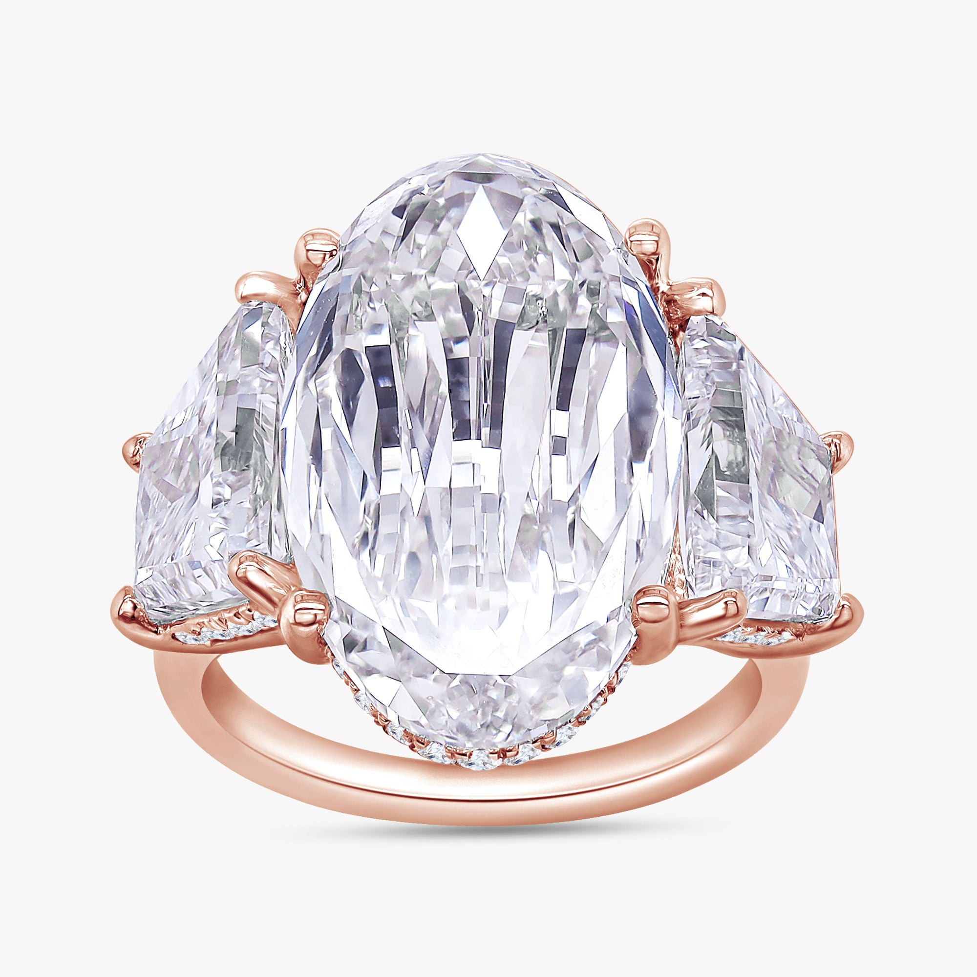14.25 Carat Oval Cut Lab Grown Diamond 3-Stone Hidden Halo Ring