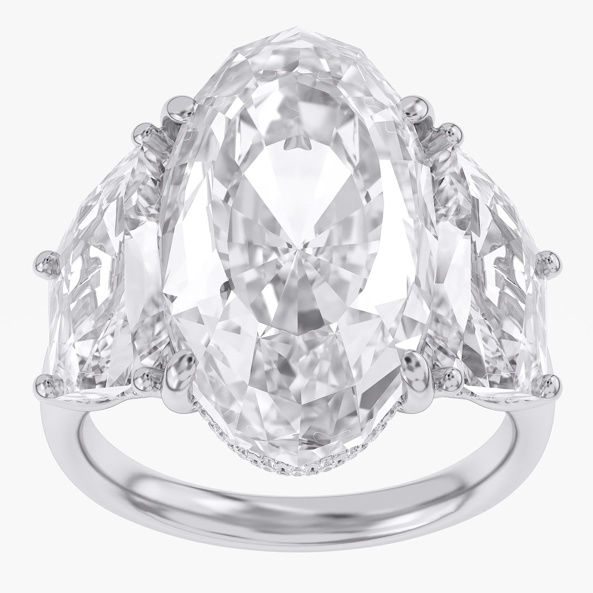 14.25 TCW  Oval Cut Lab Grown Diamond 3-Stone Hidden Halo Ring