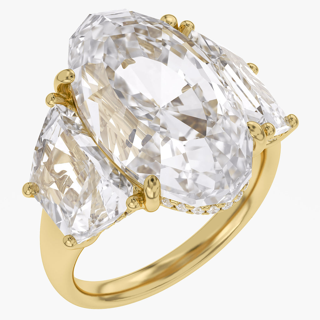 14.25 TCW  Oval Cut Lab Grown Diamond 3-Stone Hidden Halo Ring