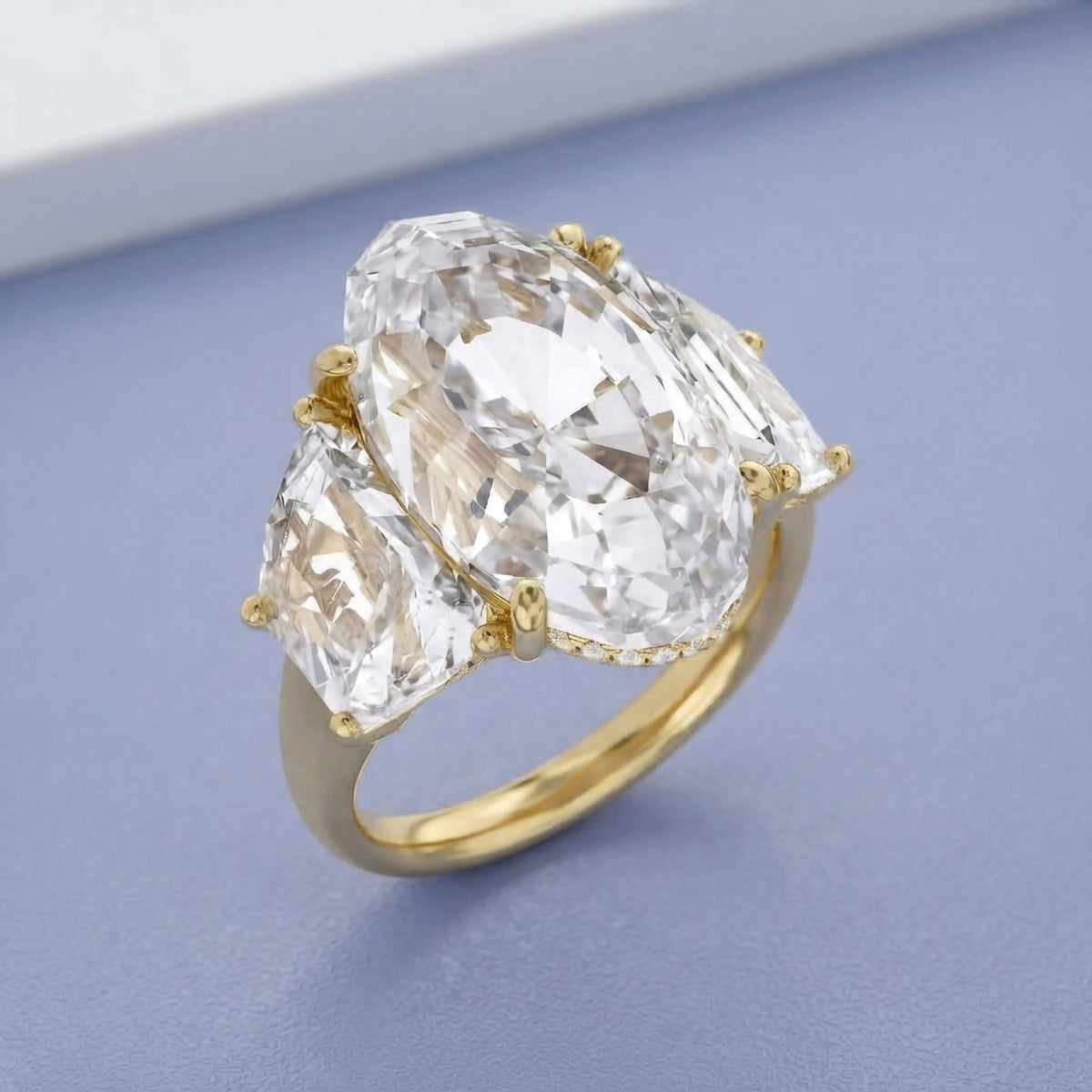 14.25 TCW  Oval Cut Lab Grown Diamond 3-Stone Hidden Halo Ring