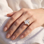 14.25 TCW  Oval Cut Lab Grown Diamond 3-Stone Hidden Halo Ring