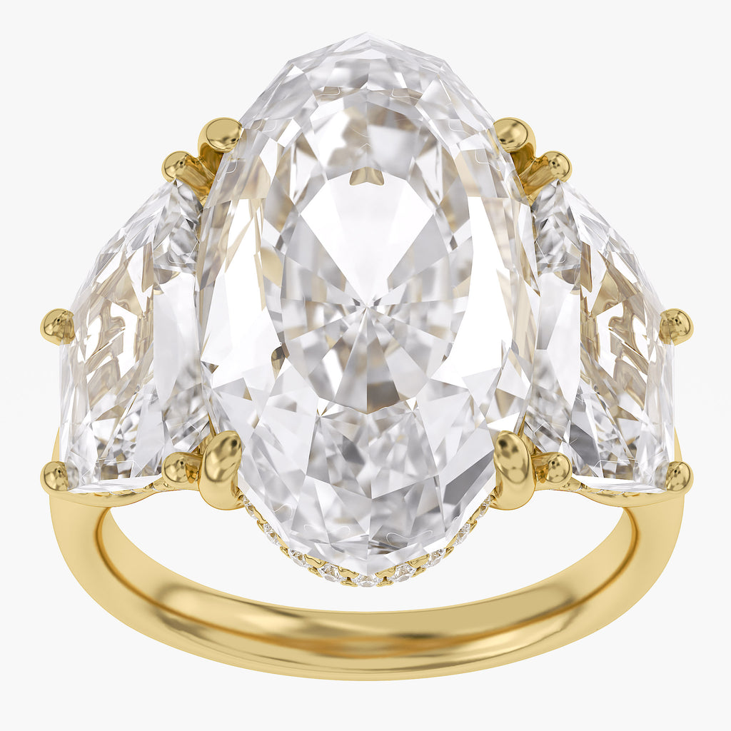 14.25 TCW  Oval Cut Lab Grown Diamond 3-Stone Hidden Halo Ring