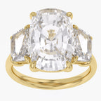 8.30 Carat Cushion and Trapezoid Cut Lab Grown Diamond 3-Stone Ring