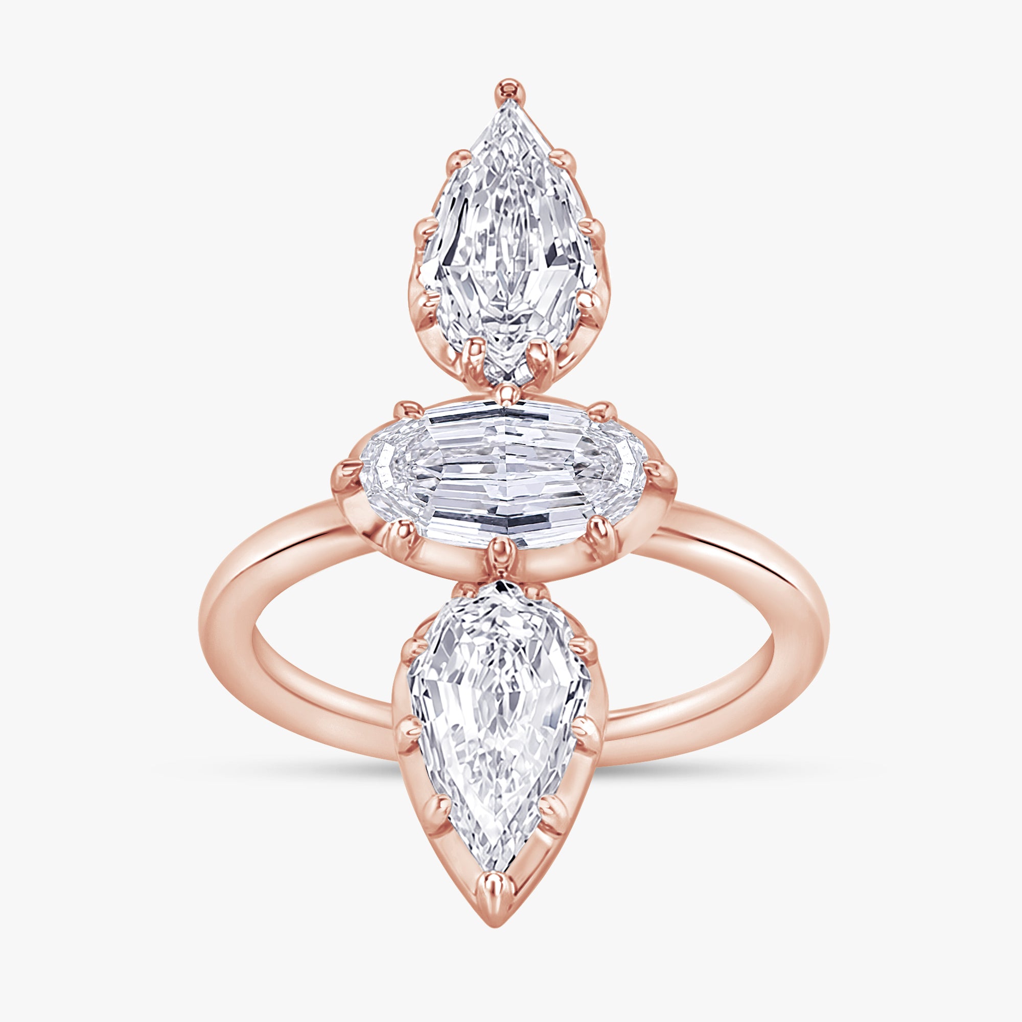 2.85 Carat Oval and Pear Shape Lab Grown Diamond 3-Stone Ring