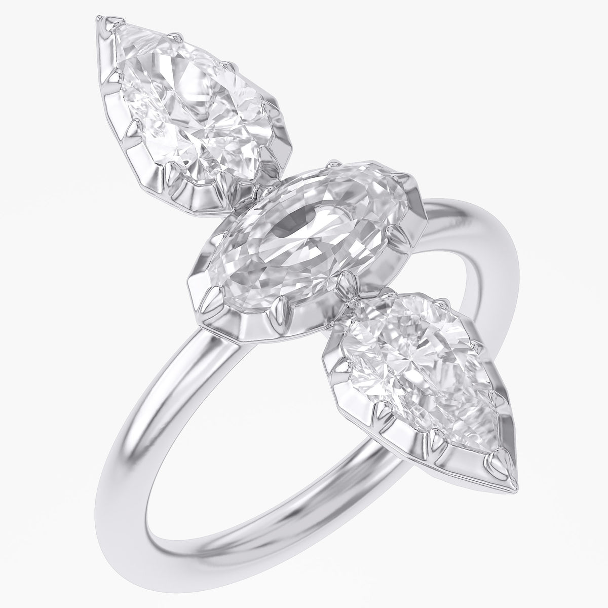 2.85 Carat Oval and Pear Shape Lab Grown 3 Stone Ring