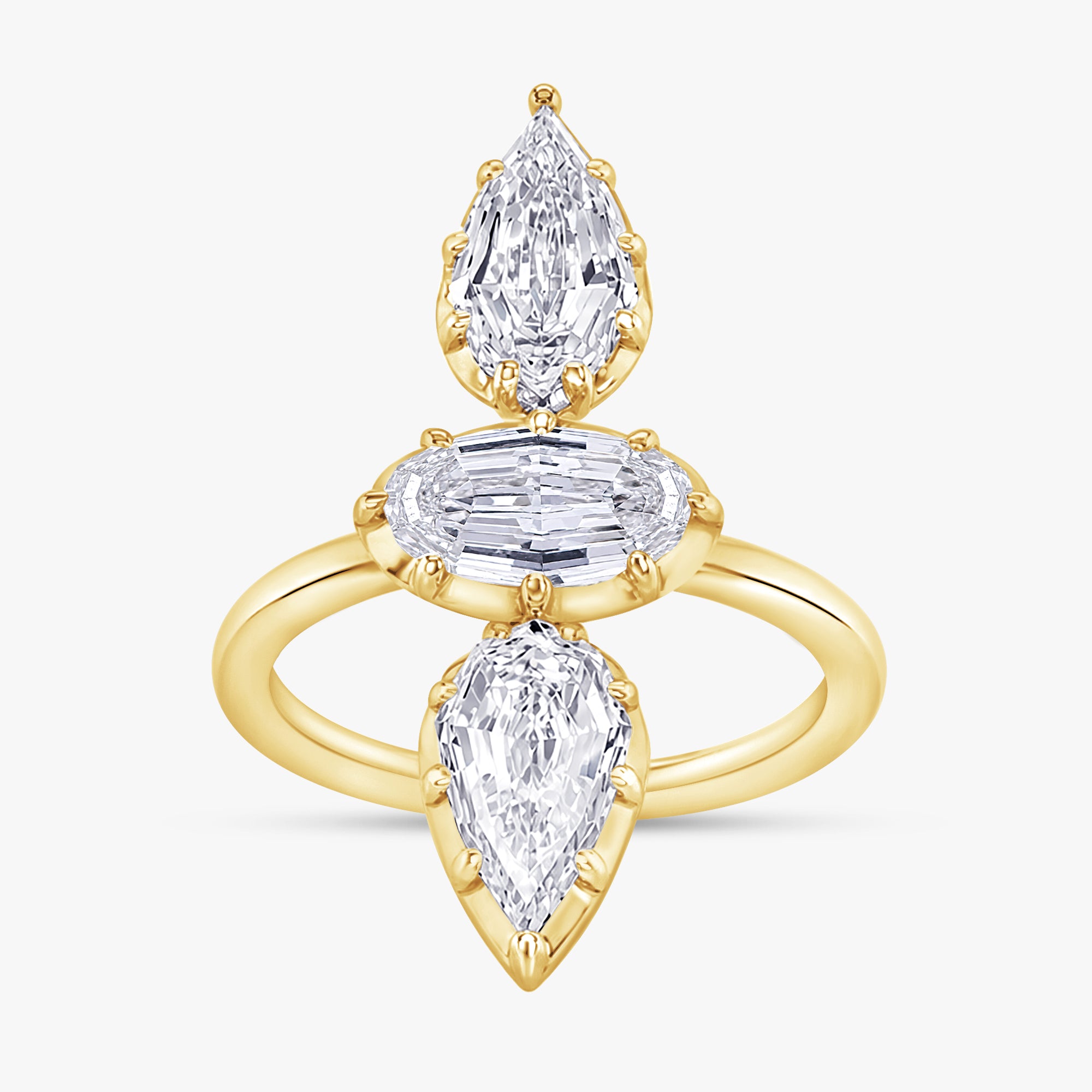 2.85 Carat Oval and Pear Shape Lab Grown Diamond 3-Stone Ring