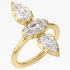 2.85 Carat Oval and Pear Shape Lab Grown 3 Stone Ring