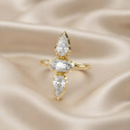 2.85 Carat Oval and Pear Shape Lab Grown 3 Stone Ring