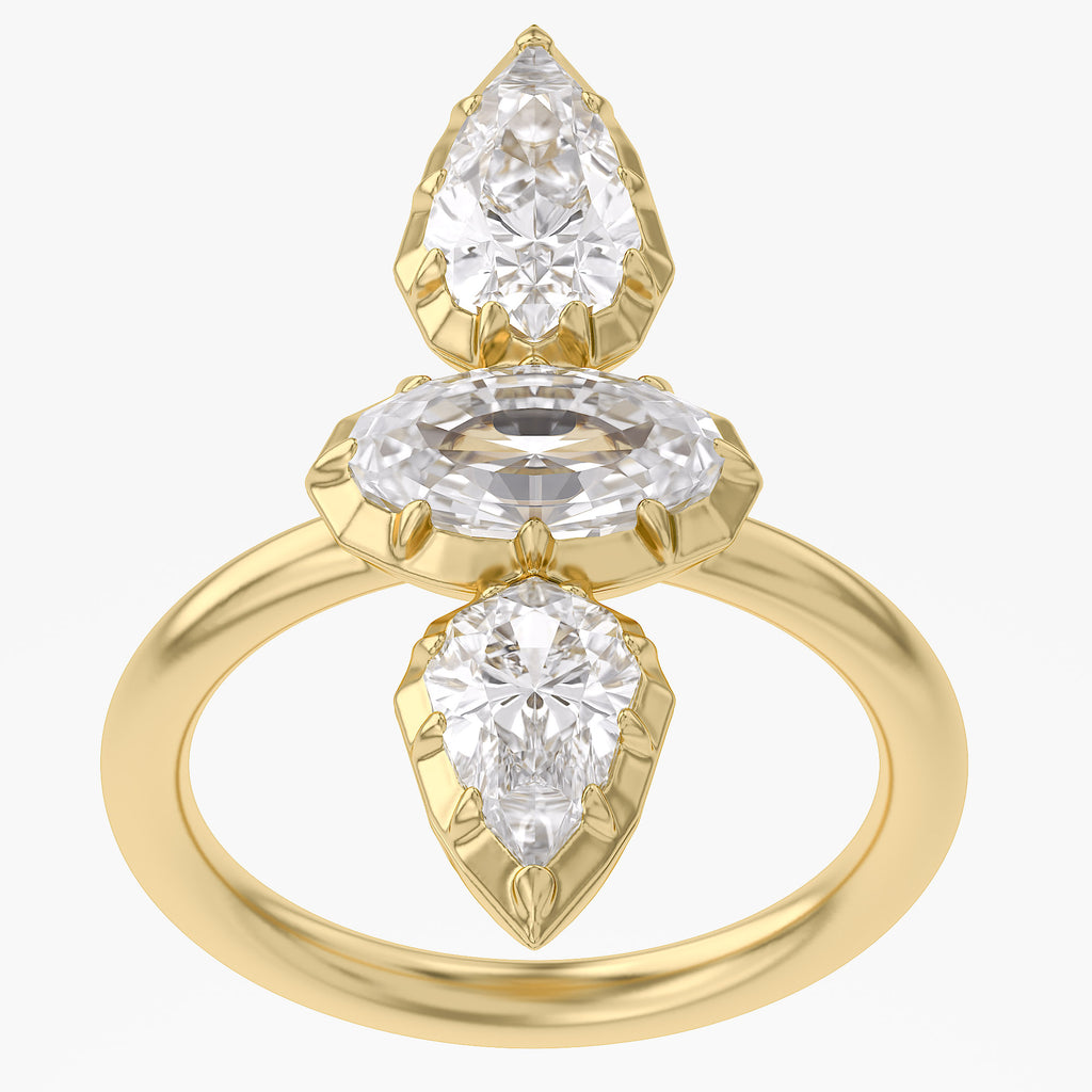 2.85 Carat Oval and Pear Shape Lab Grown 3 Stone Ring