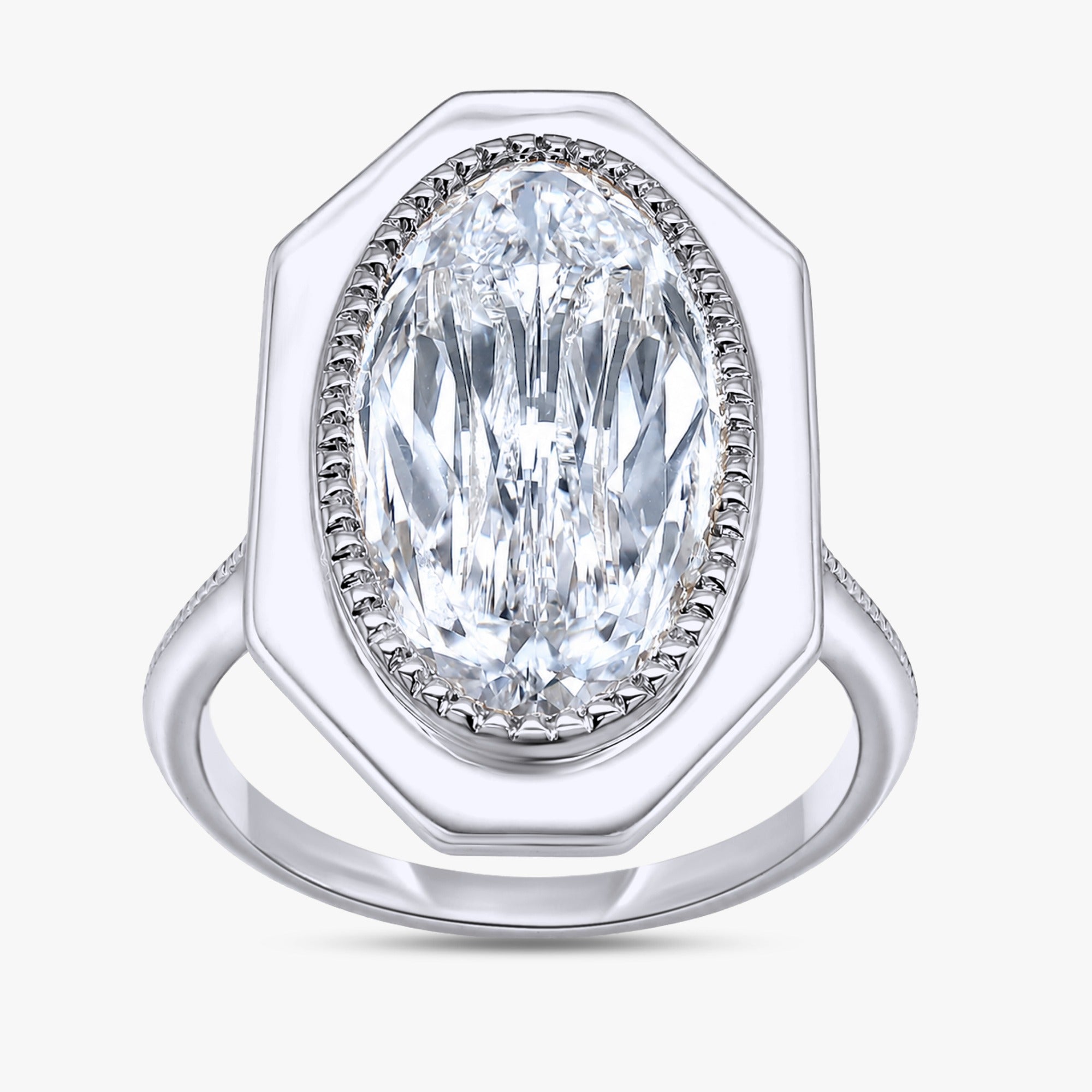 Imperial Oval Frame  4.05  Carat Lab Grown Step-Cut Diamond  Ring