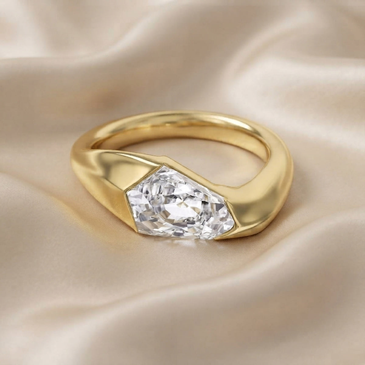 2.20 Carat Shield Cut Lab Grown Diamond Swirl Solitaire Ring