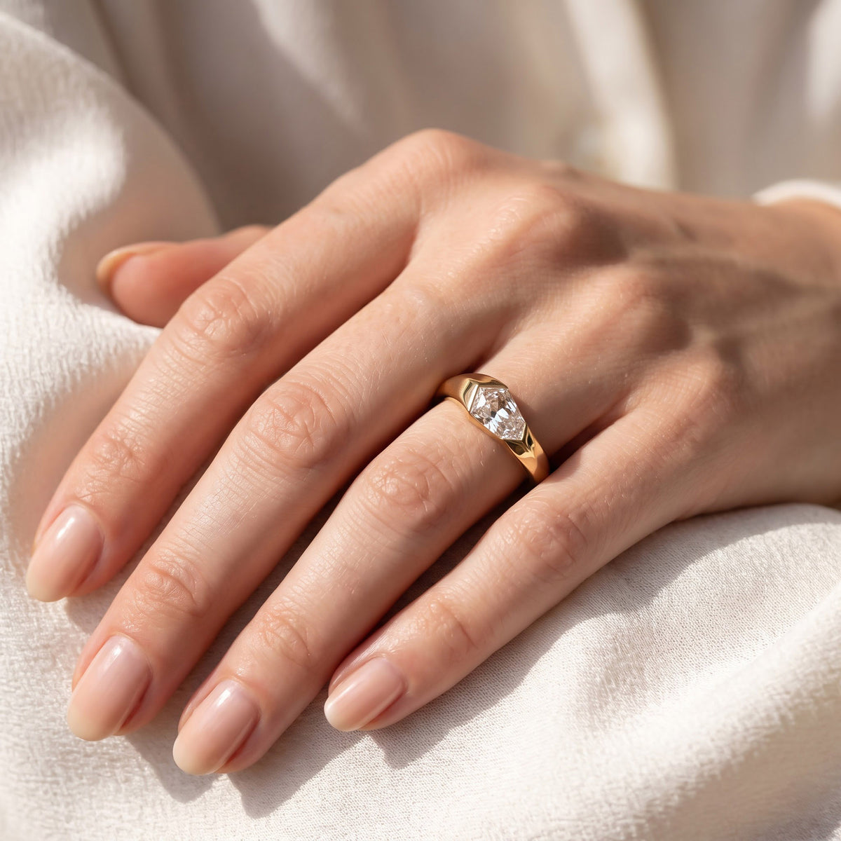 2.20 Carat Shield Cut Lab Grown Diamond Swirl Solitaire Ring