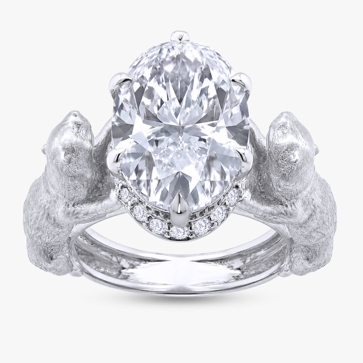 3.80 Carat Oval and Round Cut Lab Grown Diamond Halo Ring