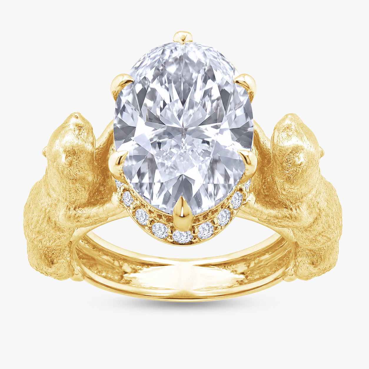 3.80 Carat Oval and Round Cut Lab Grown Diamond Halo Ring