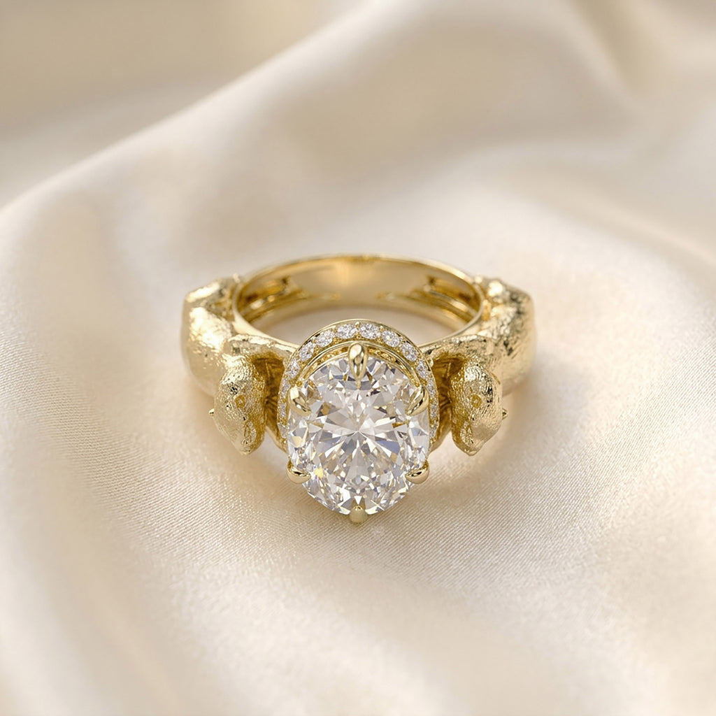 3.80 Carat Oval and Round Cut Lab Grown Diamond Halo Ring