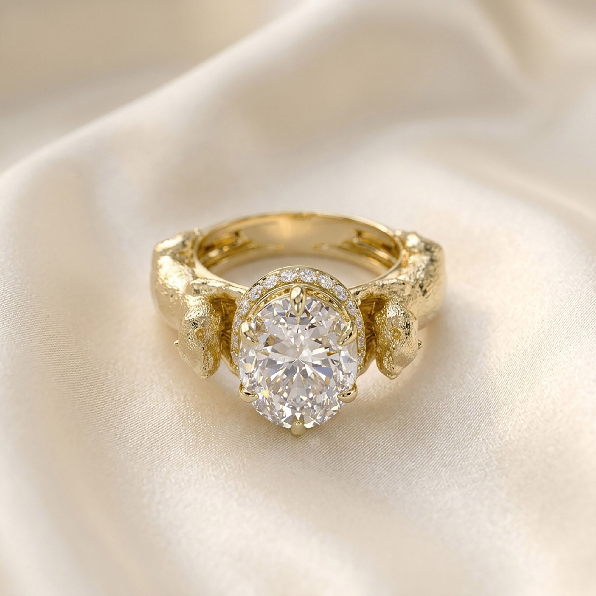 3.80 Carat Oval and Round Cut Lab Grown Diamond Halo Ring