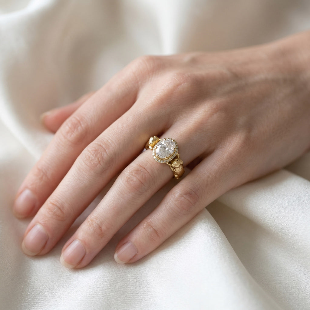 3.80 Carat Oval and Round Cut Lab Grown Diamond Halo Ring