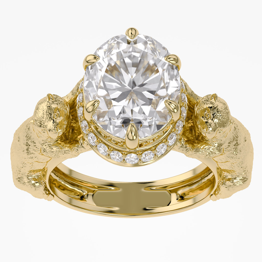 3.80 Carat Oval and Round Cut Lab Grown Diamond Halo Ring