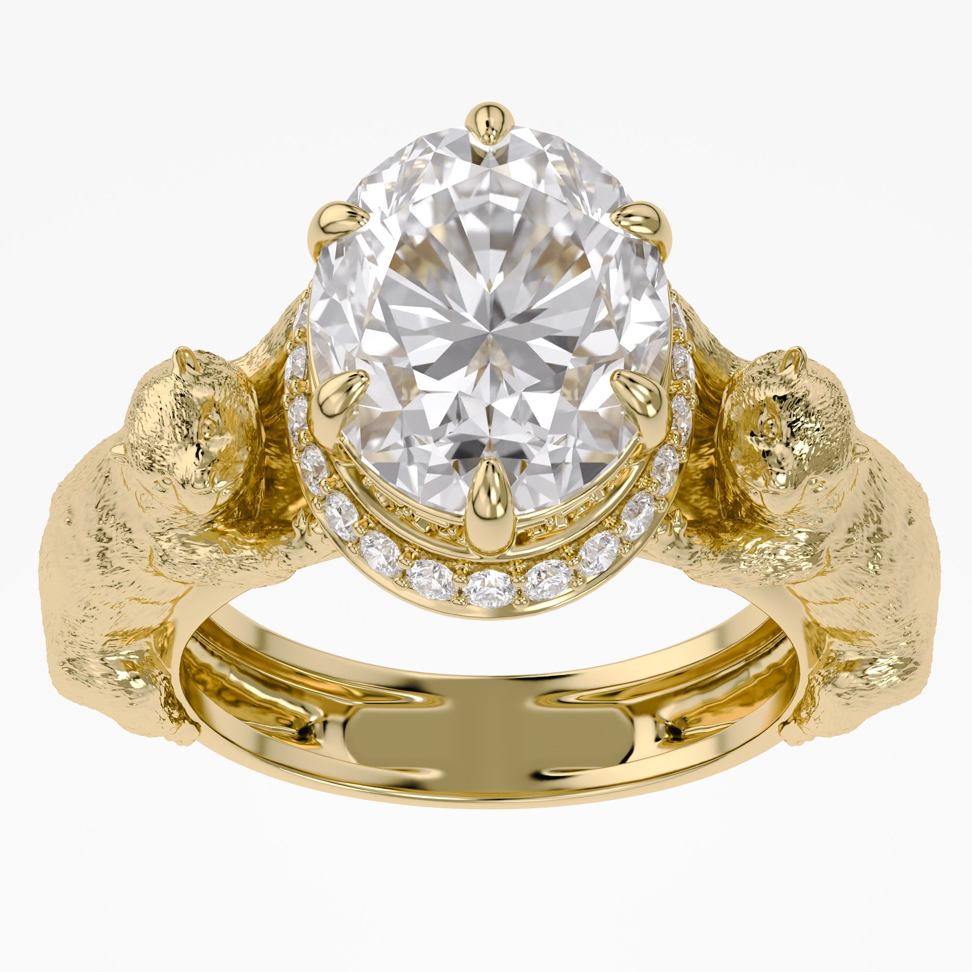 3.80 Carat Oval and Round Cut Lab Grown Diamond Halo Ring