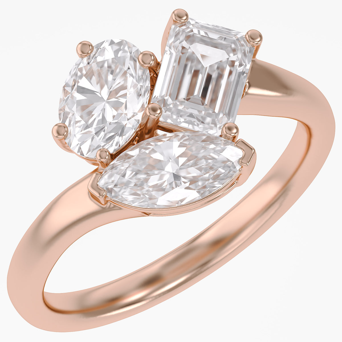 2.20 Carat Lab Grown Diamond Three stone Toi et Moi Ring