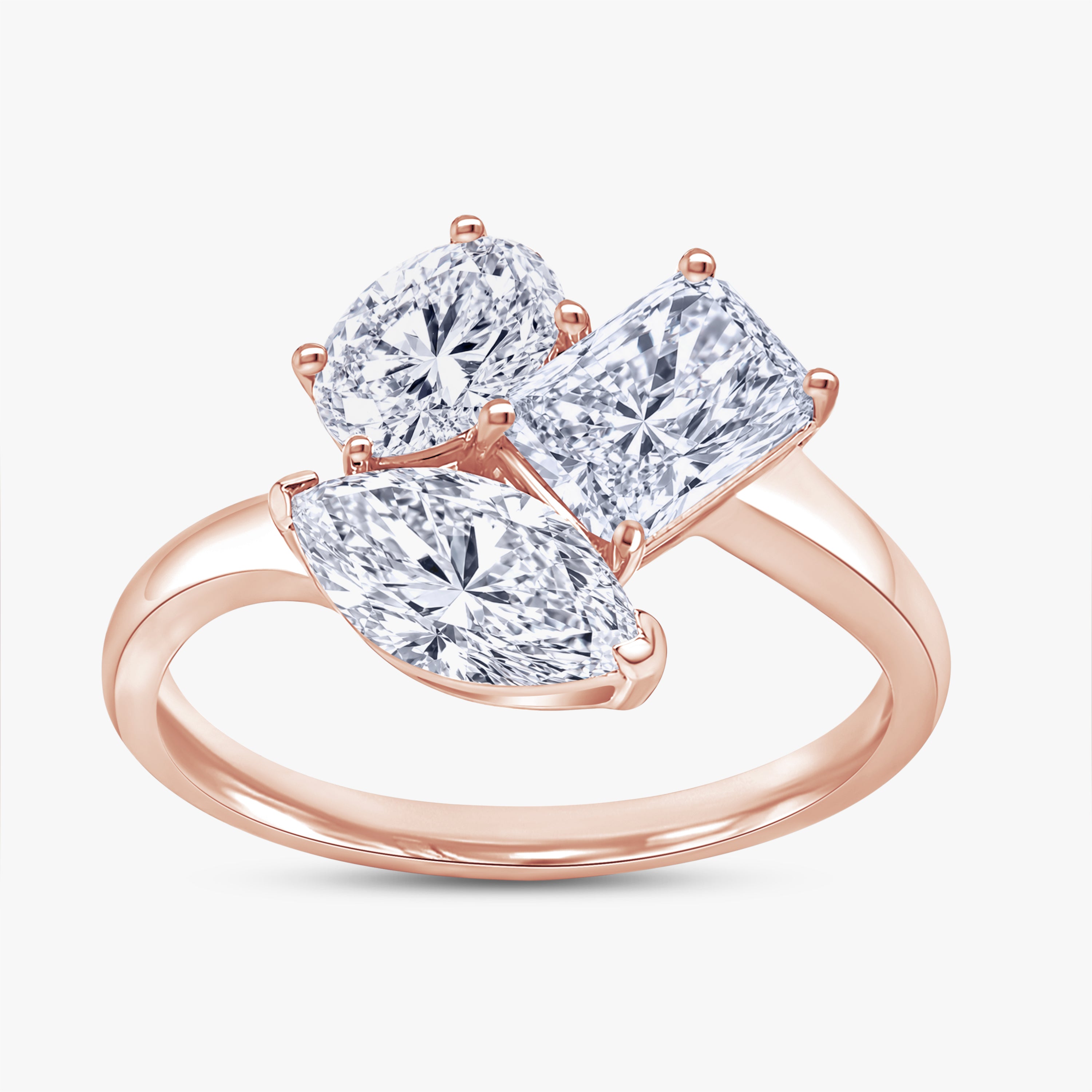2.15 Carat Lab Grown Diamond Three stone Toi et Moi Ring