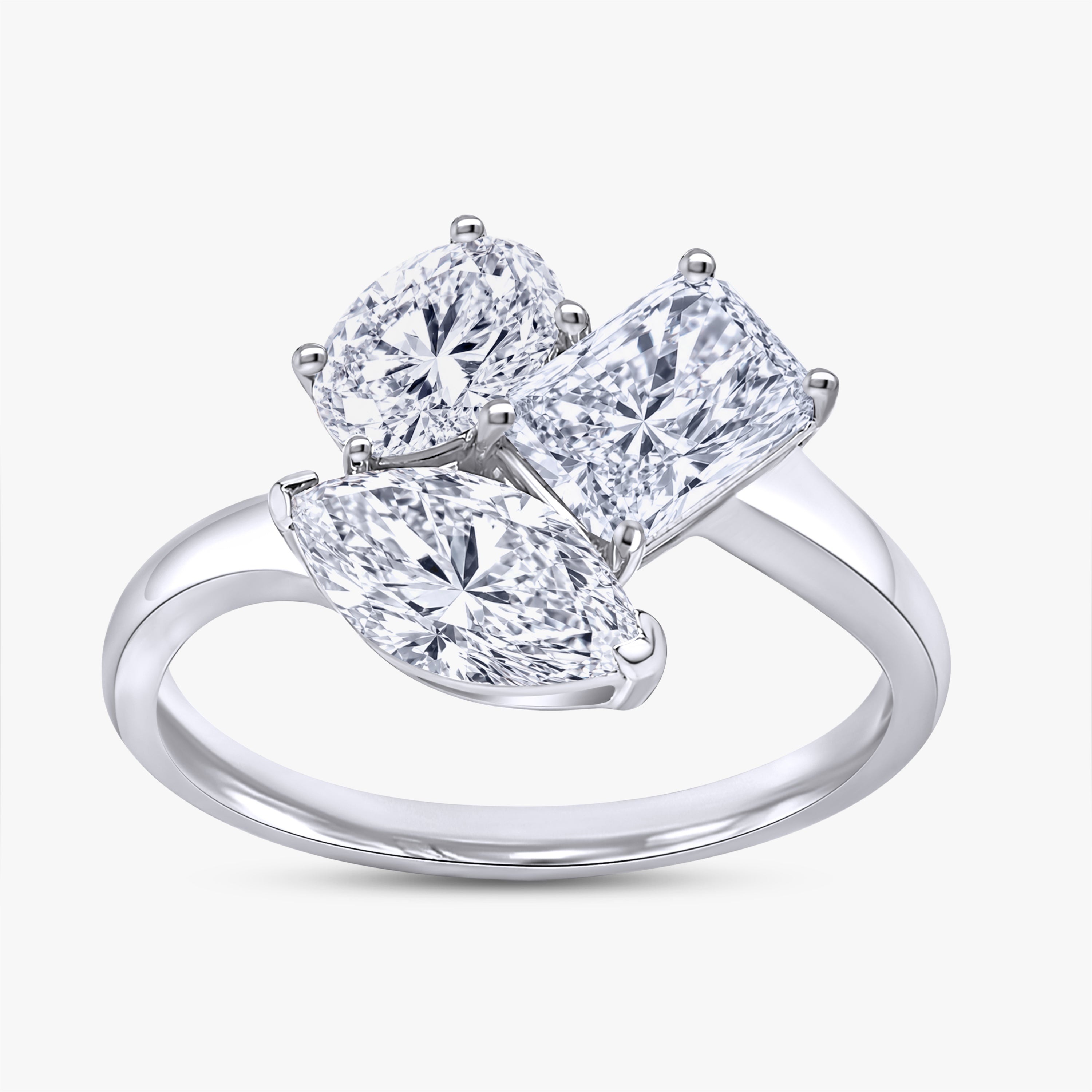 2.15 Carat Lab Grown Diamond Three stone Toi et Moi Ring