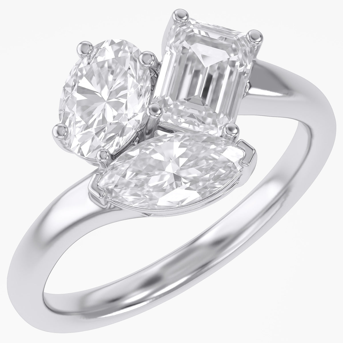 2.20 Carat Lab Grown Diamond Three stone Toi et Moi Ring