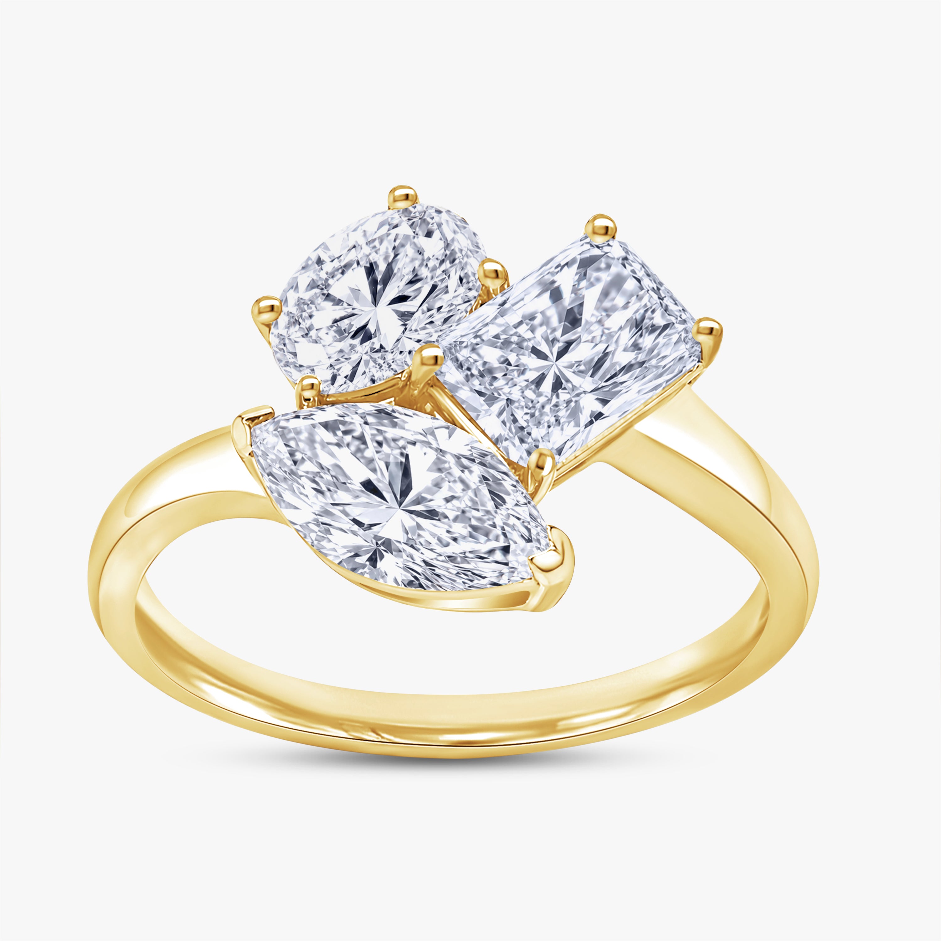 2.15 Carat Lab Grown Diamond Three stone Toi et Moi Ring