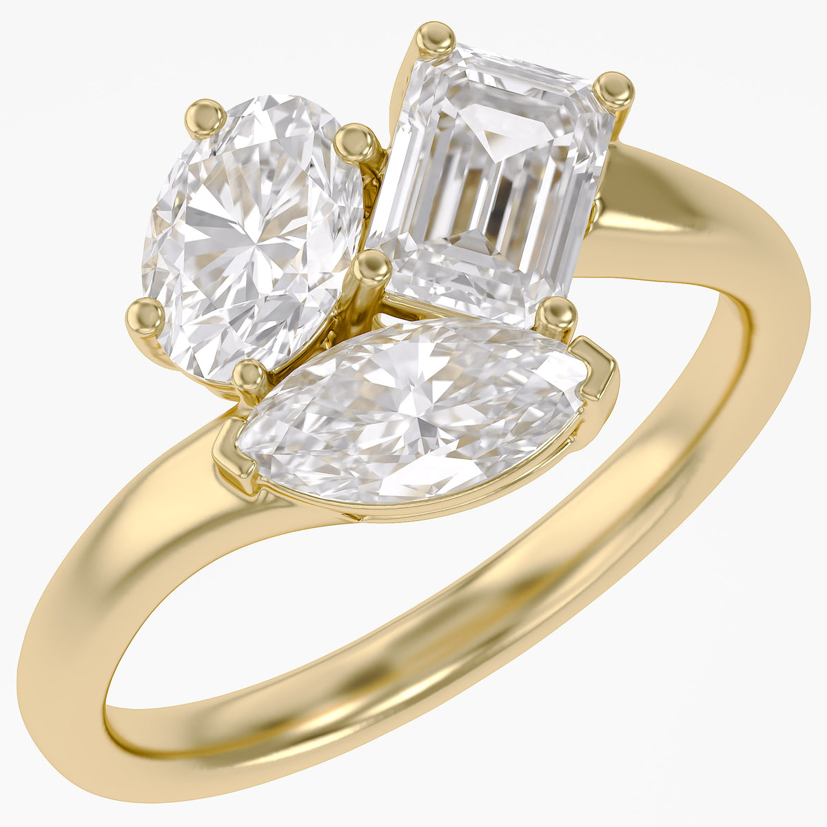 2.20 Carat Lab Grown Diamond Three stone Toi et Moi Ring