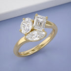 2.20 Carat Lab Grown Diamond Three stone Toi et Moi Ring