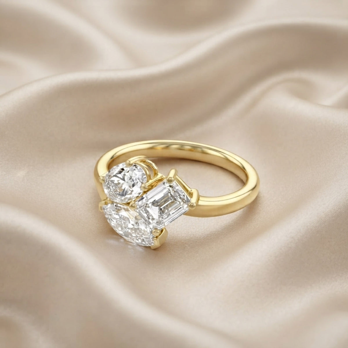 2.20 Carat Lab Grown Diamond Three stone Toi et Moi Ring