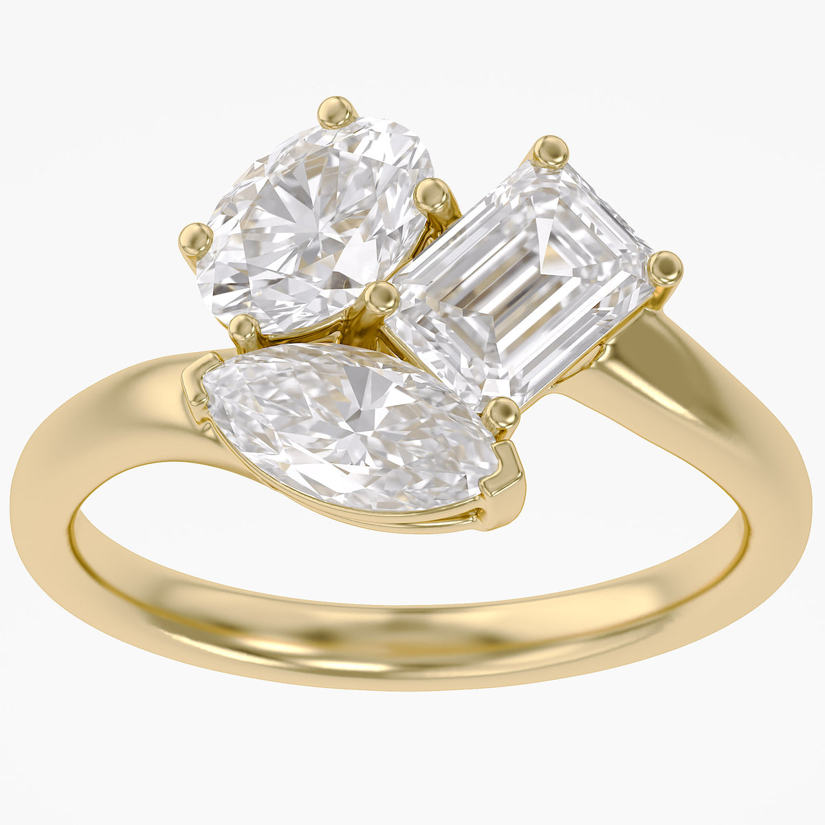2.20 Carat Lab Grown Diamond Three stone Toi et Moi Ring
