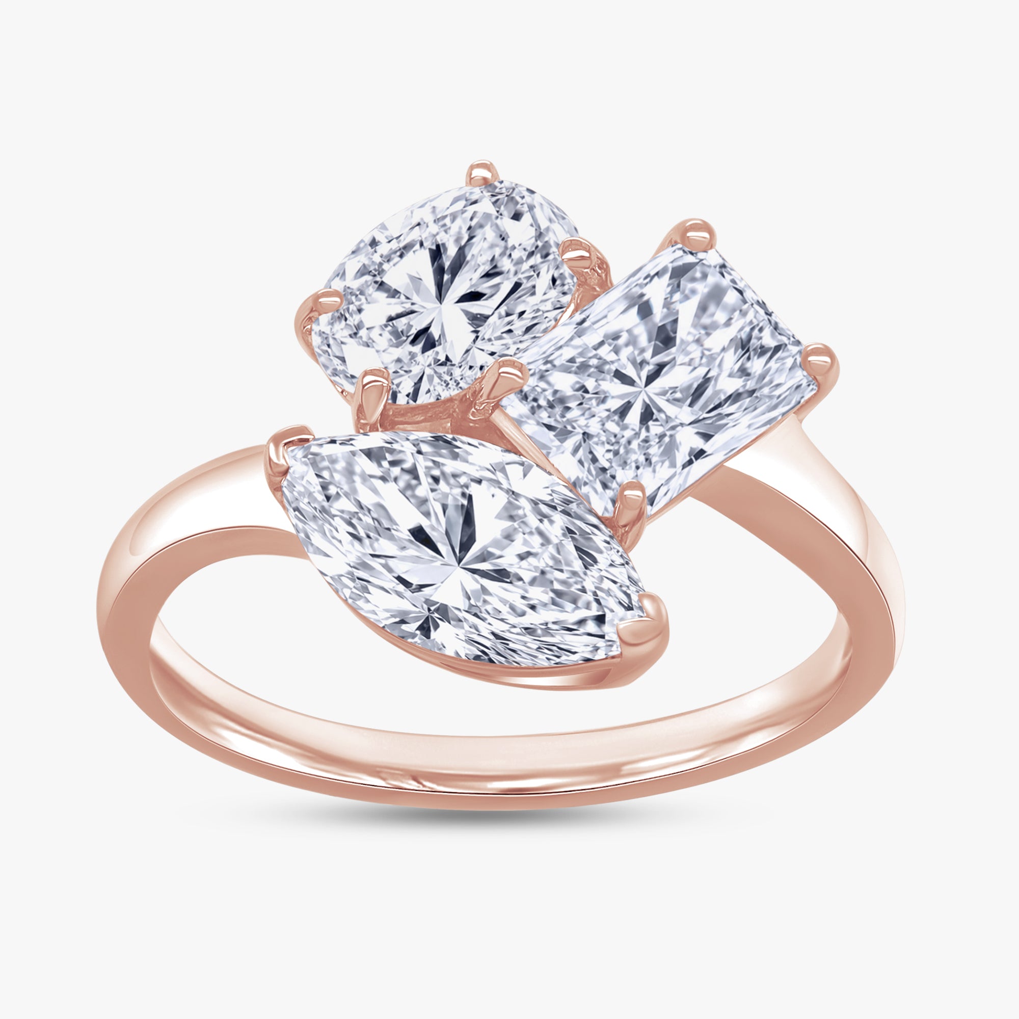 2.60 Carat Lab Grown Diamond Three stone Toi et Moi Ring