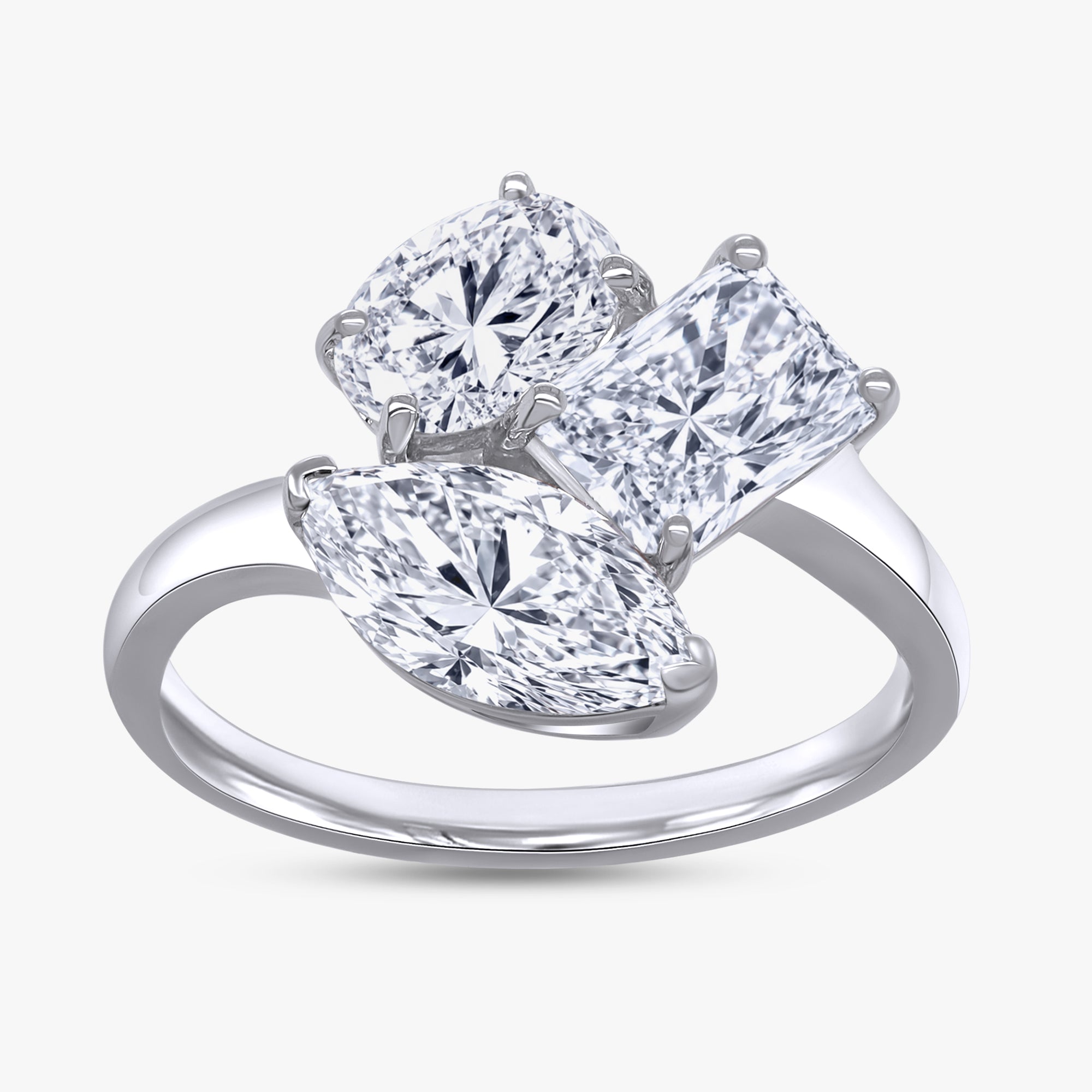 2.60 Carat Lab Grown Diamond Three stone Toi et Moi Ring